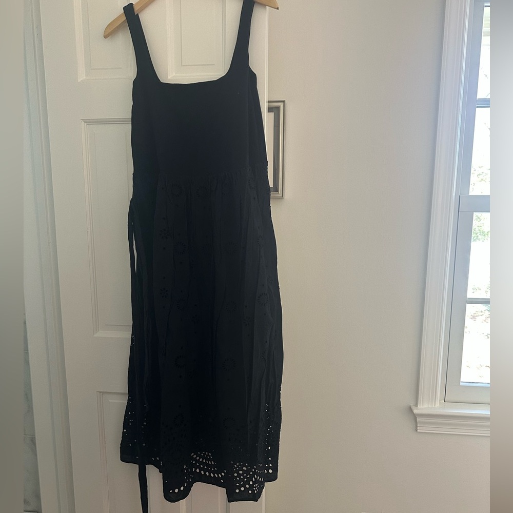 Boden Black Eyelet Strap Midi Dress